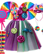 Costume da lecca-lecca arcobaleno per ragazze Abito da principessa Purim Festival Candy Vestido Fantasia Carnevale Compleanno Bambini Fantasia Ali Outfit