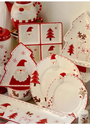 Set di stoviglie natalizie in ceramica dipinta a mano Simpatico piatto da bistecca natalizio Piatto piatto sottosmalto in rilievo - riparo82