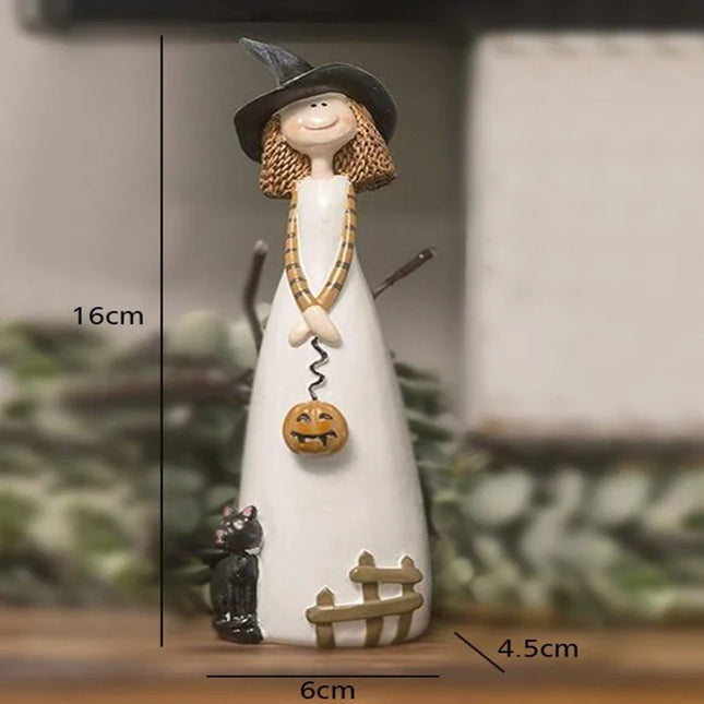 Halloween Witch Decoration Resin Crafts,Witch Hat,Cat,Ghost, Crow and Pumpkin Decor Figurines for Holiday and Party Ornaments
