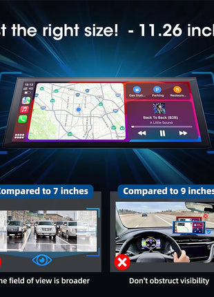 11.26 inch Dash Cam Car DVR 4K Camera Wireless Carplay Android Auto Touch Screen Dual Len Video Recorder Dashboard BT FM AUX GPS - Riparo82