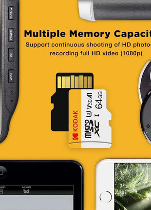 KODAK Micro SD TFcard 256GB 64GB 32GB Scheda di memoria 128GB Classe 10 Scheda SD Microsd 100MB/S UHS-I Scheda A1 per telefono/PC
