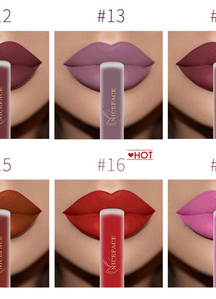 NICEFACE Nude Liquid Lipstick Ultra Matte Velvet Long Lasting Women Beauty Red Nonstick Cup Waterproof Lip Gloss Lips Cosmetics - Riparo82