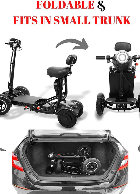 Scooter Mobilità 4 Ruote 500W Doppio Motore 36V - Pieghevole Anziani 3 Velocità - riparo82