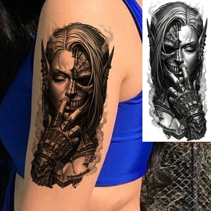 1 Sheet Full Arm Evil Witch Vampire Temporary Tattoos Sleeve Halloween Scary Skull Tatoo Waterproof Horrible Fake Tattoo Sticker