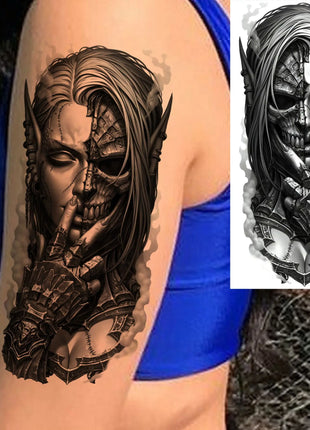 1 Sheet Full Arm Evil Witch Vampire Temporary Tattoos Sleeve Halloween Scary Skull Tatoo Waterproof Horrible Fake Tattoo Sticker - Riparo82