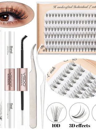 10D/20D/30D Fake Eyelashes Extensions Kit Lash Bond and Seal False Eyelashes Makeup Set DIY Long Lashes Clusters Make up Tool - Riparo82