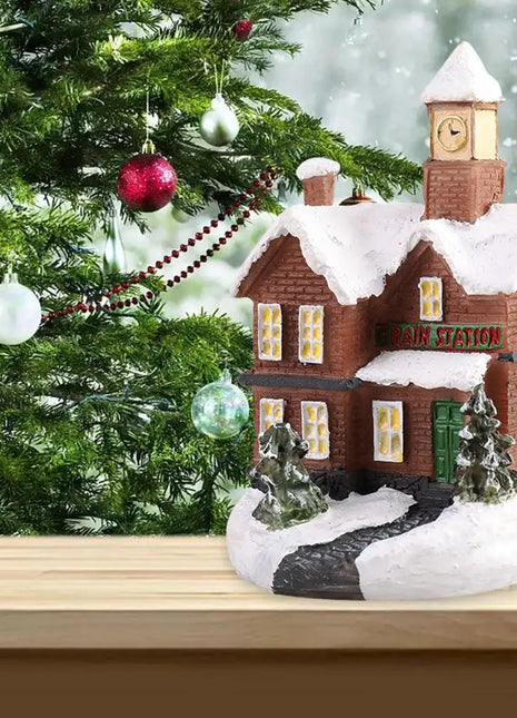Resina natale LED scena luminosa casa della neve piccola casa del villaggio ornamento di natale decorazione bagliore regalo di capodanno 2023