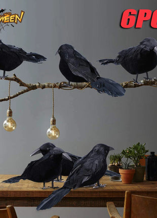 6PCS Black Feather Crow Halloween Props Mock Crow Spooky Feather Decoration Props Halloween Party Scary Animal Horror Props - Riparo82