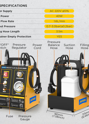 AUTOOL AST605 Automotive Brake Bleeder Kit Brake Oil Fluid Extractor Pump Exchanger Machine 0.7-0.25 Bar Vacuum Bleeding  Tool - Riparo82