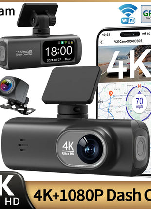Dash Cam 4K UHD for Car Camera Front Rear Dual Lens With GPS WiFi 24h Parking Mode Night Vision Car DVR Video Registrator - Riparo82