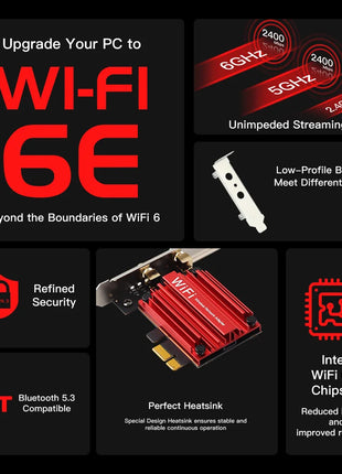 WiFi 6E 5400Mbps PCIe Wifi Adattatore AX210 Scheda di rete wireless AXE3000 BT5.3 2.4/5/6GHz 5374Mbps MU-MIMO 802.11ax Per Win 10/11 - Riparo82