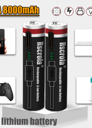 Batterie ricaricabili ad alta capacità AA12000mAh AAA 8000mAh Batterie ricaricabili AA agli ioni di litio Batteria AAA con cavo USB-C - riparo82