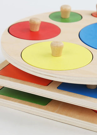 Giocattoli puzzle per bambini Montessori, lavagna per graffiare le mani con forme in legno e colori abbinati, giocattoli cognitivi geometrici per l'educazione precoce - riparo82