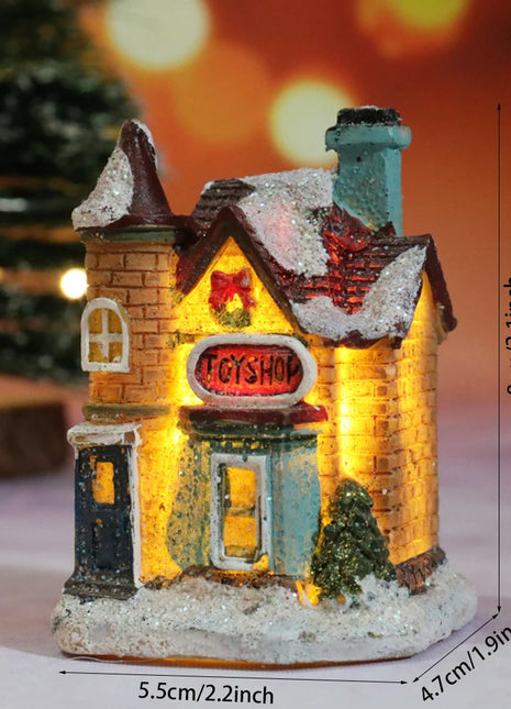 Incandescente inverno decorazione festa di natale mestiere resina di natale luminoso piccola casa ornamento romantico edificio in miniatura del villaggio