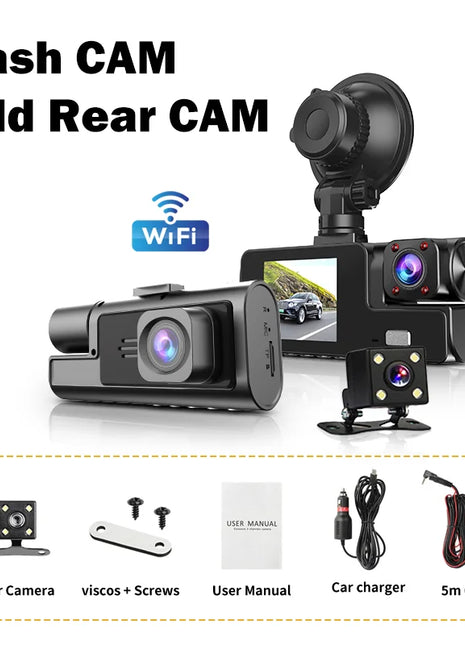 Null 3Channel Dash Cam WiFi 1080P Video Loop Recorder Car DVR Front Rear View Camera Night Vision Recorder Video Car Accessories - Riparo82