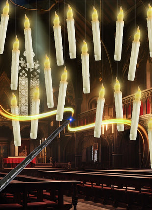 Halloween LED Floating Candles with Magic Wand Remote Battery Operated Potter Floating Candles Warm Light Home Party Decoration - Riparo82