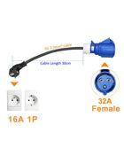 32A Blue CEE Socket to 16A EU Schuko Plug Adapter 7KW to 3.5KW Electric Vehicle Charging Adapter For EV Charger Portable - Riparo82