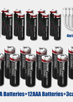 Batterie ricaricabili AA12000mAh AAA 8000mAh ad alta capacità Batterie ricaricabili AA agli ioni di litio Batteria AAA con cavo USB-C - riparo82