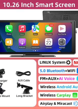 10/11.26 Inch 4K DVR Wireless CarPlay & Android Auto Dash Cam Bluetooth Audio GPS Navigation Dashboard Dual Lens Video Recorder - Riparo82