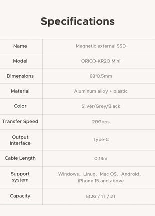 ORICO KR20Mini SSD esterno magnetico per iPhone 17 16 15 Pro/Max ProRes 2000MB/s 4K ProRes HDR Registra e negozio