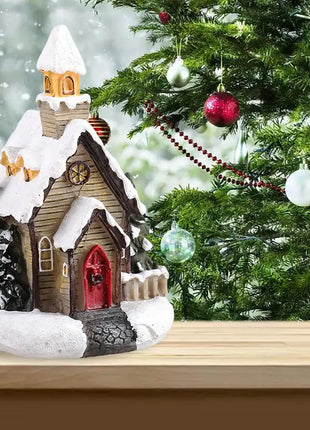 Resina natale LED scena luminosa casa della neve piccola casa del villaggio ornamento di natale decorazione bagliore regalo di capodanno 2023