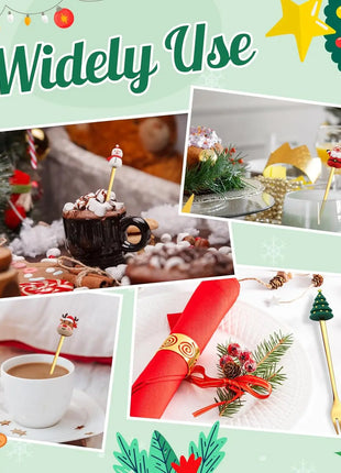 Cucchiaini da caffè e forchette per torte con decorazioni natalizie da 4 pezzi con ornamenti per bambole di Natale, set di posate in metallo dorato, forniture per feste - riparo82
