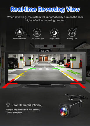 11.26 Inch 4K DVR Wireless CarPlay & Android Auto Dash Cam Bluetooth Audio GPS Navigation Dashboard Dual Lens Video Recorder - Riparo82