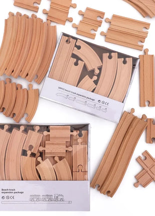 Set di binari ferroviari in legno Pacchetto di espansione Blocchi di costruzione fai-da-te Accessori Tracce adatte per binari in legno Giocattoli educativi per bambini