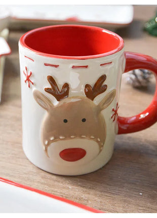 Set di stoviglie natalizie in ceramica dipinta a mano Simpatico piatto da bistecca natalizio Piatto piatto sottosmalto in rilievo - riparo82