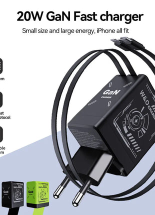 W&O GaN Fast Charging 20W Cable Type C and Lightning Liquid Silicone Cable for iPhone 14 15 Pro Max Xiaomi Realme Redmi ﻿ - Riparo82