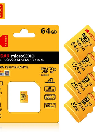 Scheda MicroSD originale KODAK 64GB 32GB Scheda di memoria Memori C10 TF Micro SD SDXC 128GB 256GB 512GB U3 V30 4K per fotocamera drone telefono