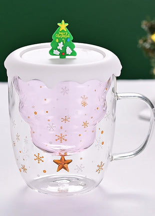 Tazza di Natale Tazza da tè Set di decorazioni regalo di Capodanno Albero di Natale Bicchieri Tazza Decorazione per feste Tazza da caffè Cartone animato Vetro carino - riparo82