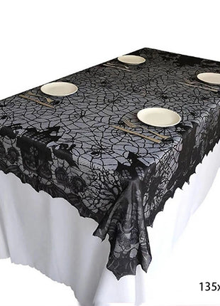 Halloween Decoration Black Spider Web Tablecloth Lace Table Runner Fireplace Cover Halloween Party Home Decor Haunted House Prop - Riparo82