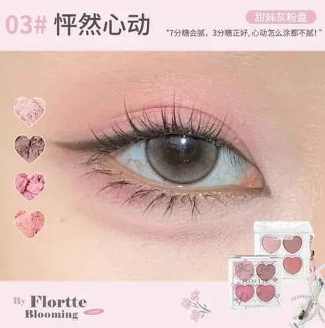 FLORTTE Love Series Eyeshadow 4-color Matte Powder Fine Shimmer  Multi-purpose Portable Palette Highlight Blusher Brightening