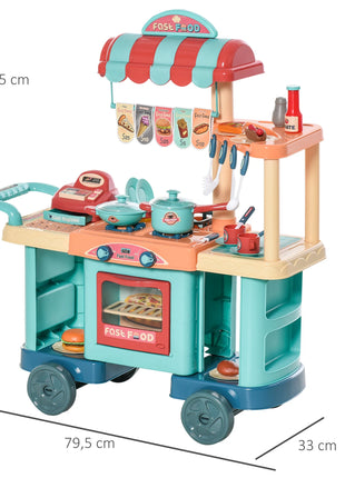 Homcom Cucina Giocattolo per Bambini 6-12 Anni 79,5X33X90,5 cm Multicolor - riparo82