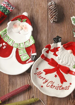 Piatto in ceramica tridimensionale dipinto a mano in pino di Babbo Natale Stoviglie da dessert per colazione natalizia Design unico di frutta - riparo82