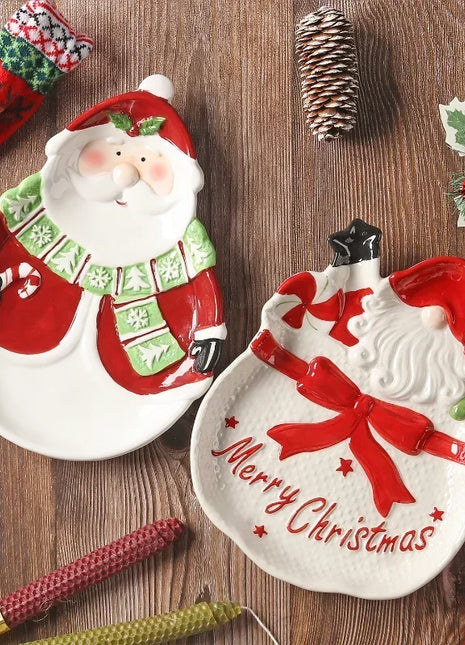 Piatto in ceramica tridimensionale dipinto a mano in pino di Babbo Natale Stoviglie da dessert per colazione natalizia Design unico di frutta - riparo82