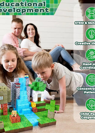 Blocchi magnetici Mine World Magnetic Forest House Brick Cube Toys Set STEM Sensoriale 2025 Miglior regalo per 3+ Boy Girl Kid - riparo82