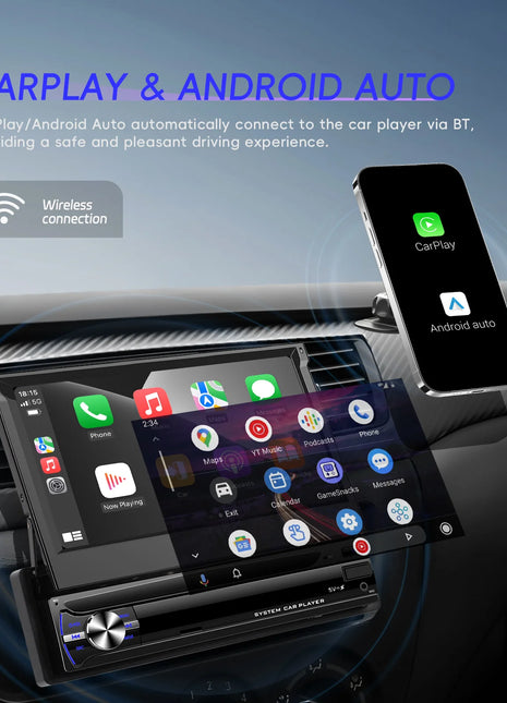 Hikity Carplay 4+64G Android 1Din Car Multimedia Player Retractable Screen GPS Navigation WIFI Bluetooth 1din autoradio No DVD - Riparo82