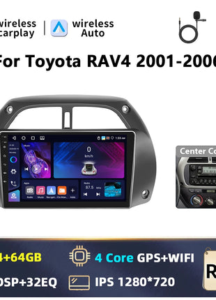Hikity Wireless CarPlay Android Auto Car Radio For Toyota RAV4 2001-2006 BT Multimedia Player GPS WiFi Head Unit 2din autoradio - Riparo82