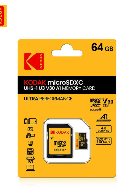 Scheda di memoria Micro Sd originale Kodak Scheda SD da 64 GB 128 GB Scheda Flash Micro SDXC Class10 Scheda di memoria SD da 256 GB 32 GB per la registrazione della fotocamera