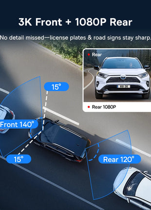 Baseus 3K Dash Cam VD1 Front and Rear Cam HD Built-in GPS Galileo Supercapacitor Car DVR Car Camera Recorder Support 24H Parking - Riparo82