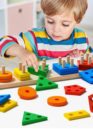 Montessori Ordinamento in legno Giocattoli impilabili Puzzle per bambini piccoli e bambini Giocattolo di abilità motoria fine in età prescolare per 1 anno - riparo82