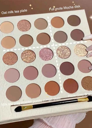 25-Color Eyeshadow Palette Earth Tones Matte & Shimmer Autumn Winter Low Saturation Orange Brown Makeup with Brush