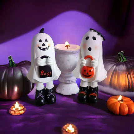 Halloween Themed Resin Ghost Figurine Handicraft Hand-painted Cartoon Standing Ghost Ornament Model Funny Doll