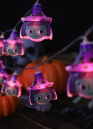 1PC Halloween 10 LED Battery Powered String Lights With Ghost Witch Cat Pumpkin Spider Web Skeleton Mummy Pirate Shape Indoor - Riparo82