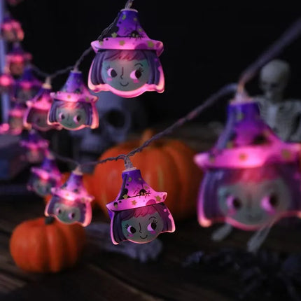 1PC Halloween 10 LED Battery Powered String Lights With Ghost Witch Cat Pumpkin Spider Web Skeleton Mummy Pirate Shape Indoor