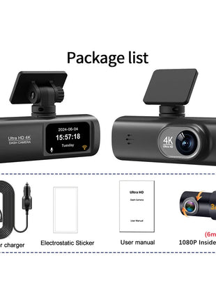 Dash Cam Front and Rear 2.4G WiFi 4K+1080P and 1.47" Screen DashCam with 24H Night Vision Parking Monitor Loop Recording WDR GPS - Riparo82