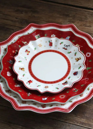 Tesoro tedesco Porcellana dura Giocattolo natalizio Joy Piatto piano multi-angolo Tazza di Natale Piattino Ciotola Candeliere - riparo82