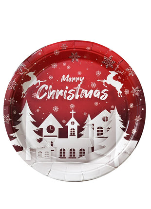 Piatti di buon Natale Babbo Natale Albero di Natale alce Piatti di carta rotondi usa e getta da 9 pollici Forniture per feste di Natale Decorazioni da tavola - riparo82